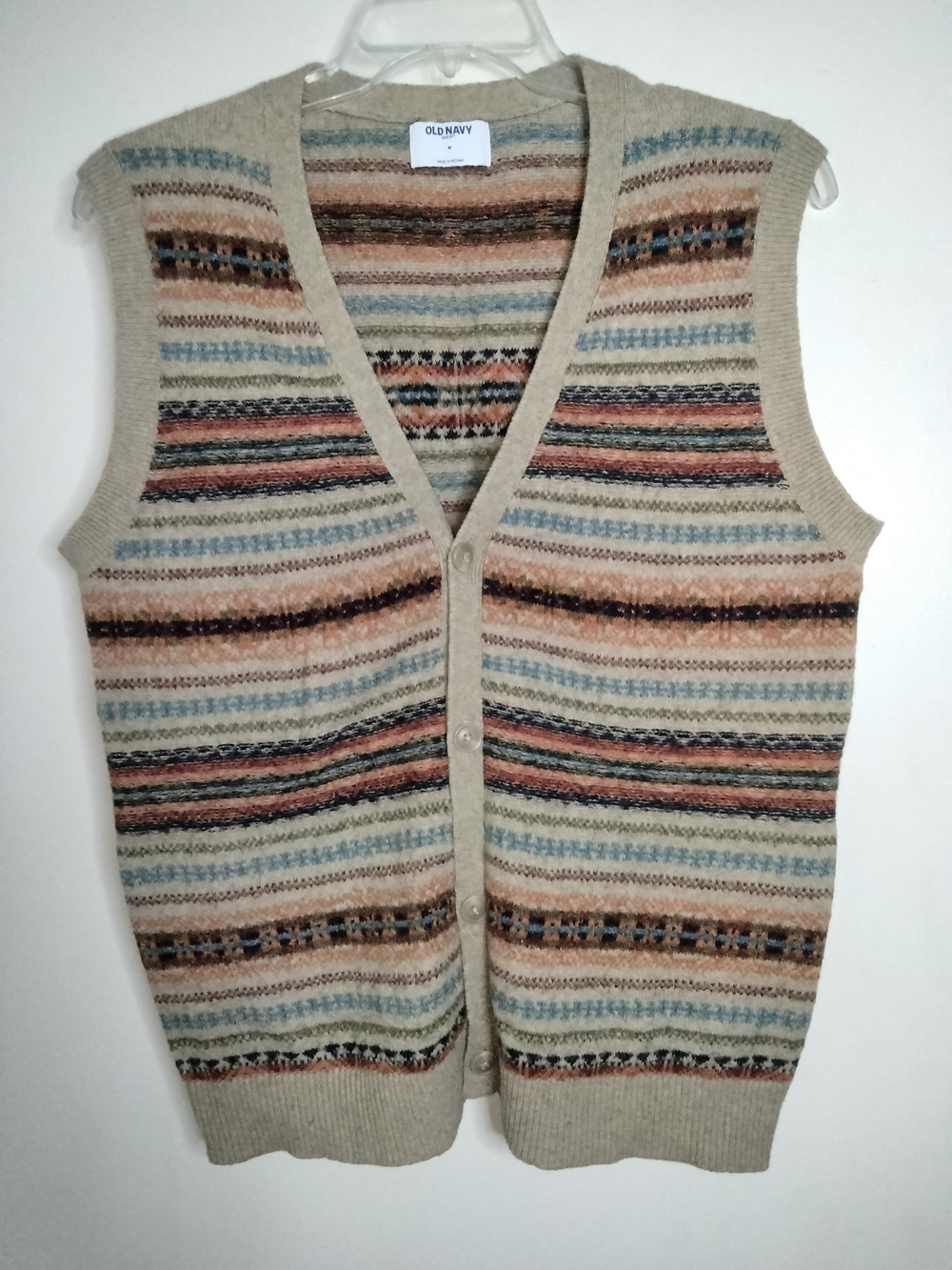 Old Navy -M- Men's Multicolor Fair Isle Button Sleeveless Knit Cardigan Vest